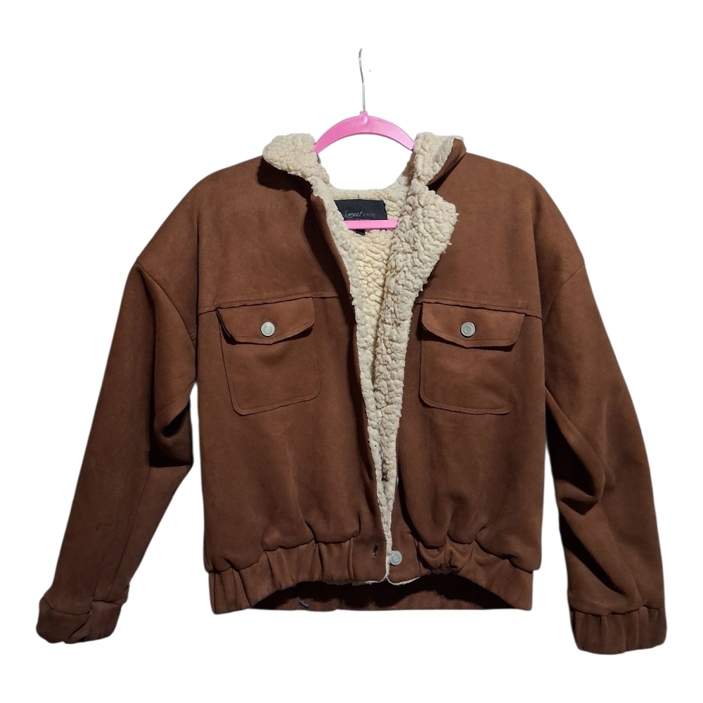 Sweet Rain Brown Bomber Jacket with Cream Lining